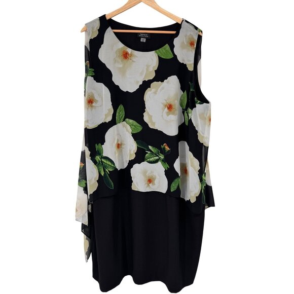 Tahari Arthur S. Levine Floral Layered Sleeveless Dress 20W Black  White plus - Picture 1 of 14